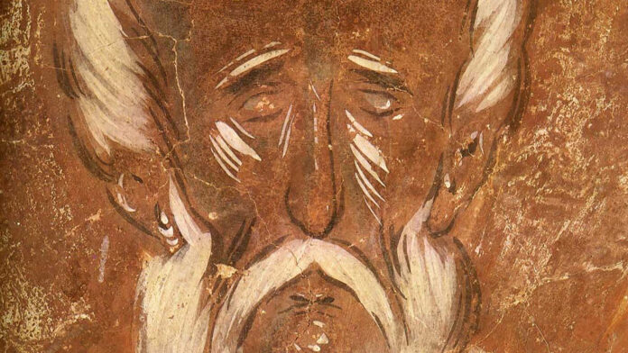 Détail de la fresque de Théophane le Grec, Les stylites Siméon l’Ancien, Siméon Divnogorets le Jeune et Alypius, 1378