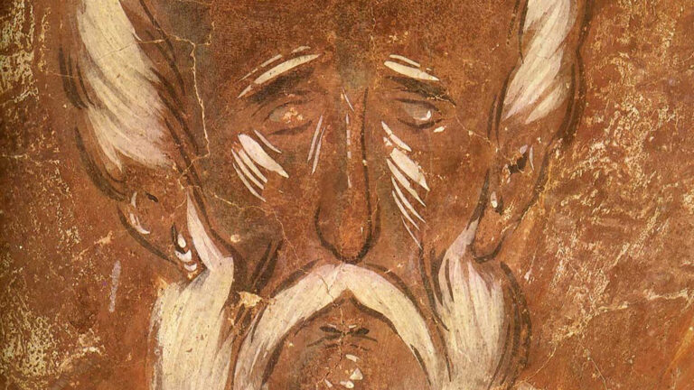 Détail de la fresque de Théophane le Grec, Les stylites Siméon l’Ancien, Siméon Divnogorets le Jeune et Alypius, 1378